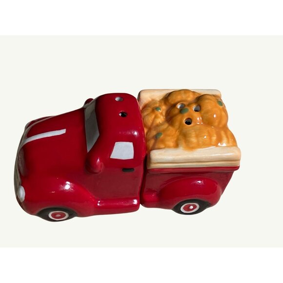 Ceramic Red Truck Salt & Pepper Shaker Set With Pumpkin Load - Picture 3 of 9